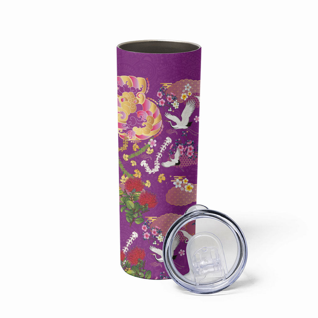 Hawaiian and Japanese Culture Together Skinny Tumbler Kakau Tribal Pattern and Irezumi Art Purple Color LT03 - Polynesian Pride