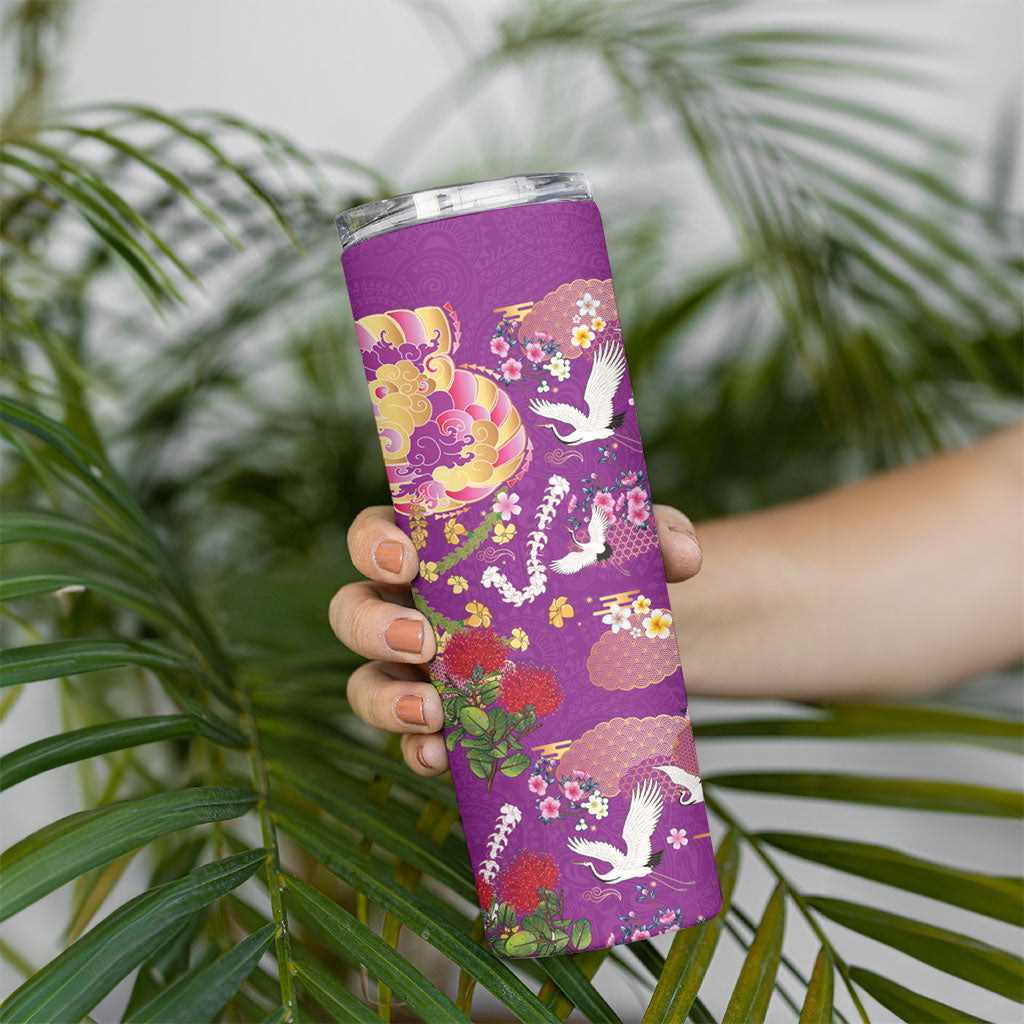 Hawaiian and Japanese Culture Together Skinny Tumbler Kakau Tribal Pattern and Irezumi Art Purple Color LT03 - Polynesian Pride