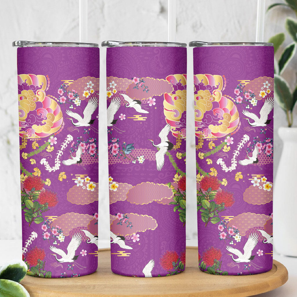 Hawaiian and Japanese Culture Together Skinny Tumbler Kakau Tribal Pattern and Irezumi Art Purple Color LT03 - Polynesian Pride