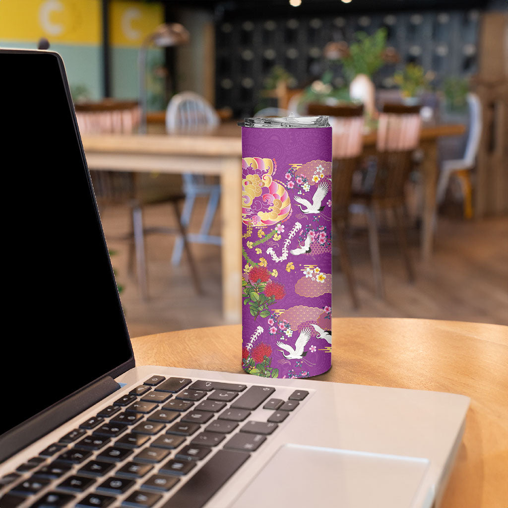 Hawaiian and Japanese Culture Together Skinny Tumbler Kakau Tribal Pattern and Irezumi Art Purple Color LT03 - Polynesian Pride