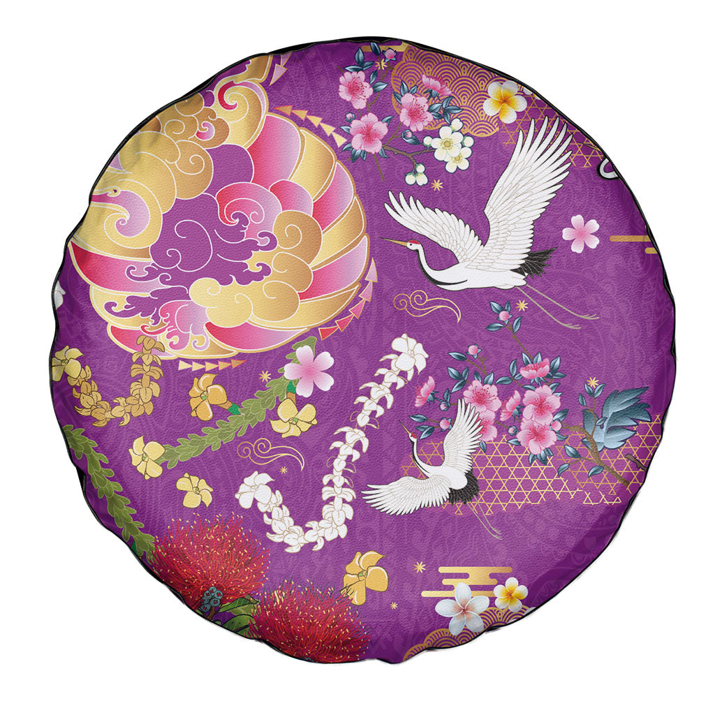 Hawaiian and Japanese Culture Together Spare Tire Cover Kakau Tribal Pattern and Irezumi Art Purple Color LT03 - Polynesian Pride
