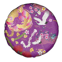 Hawaiian and Japanese Culture Together Spare Tire Cover Kakau Tribal Pattern and Irezumi Art Purple Color LT03 - Polynesian Pride