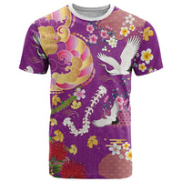 Hawaiian and Japanese Culture Together T Shirt Kakau Tribal Pattern and Irezumi Art Purple Color
