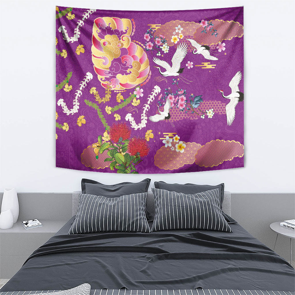 Hawaiian and Japanese Culture Together Tapestry Kakau Tribal Pattern and Irezumi Art Purple Color LT03 - Polynesian Pride