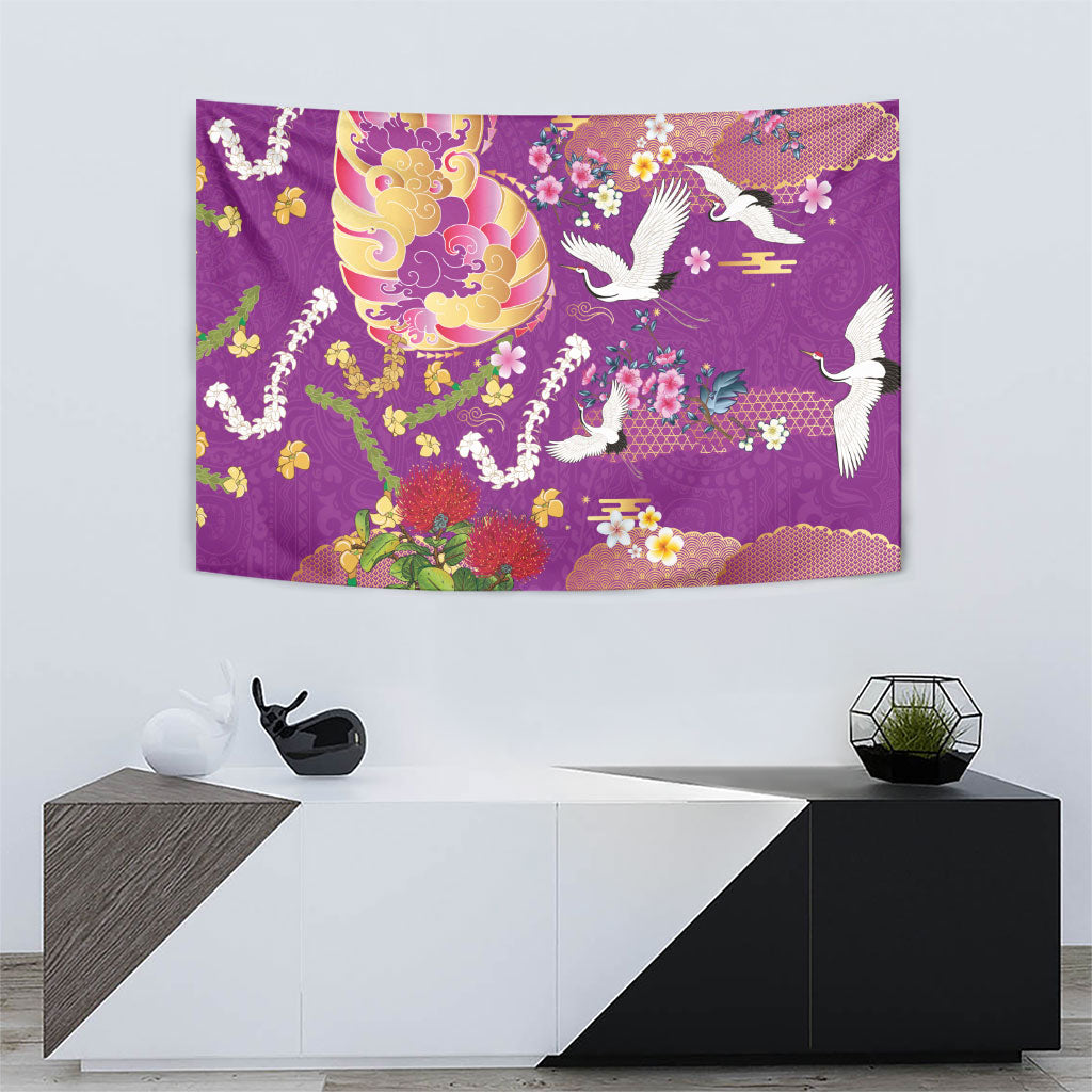 Hawaiian and Japanese Culture Together Tapestry Kakau Tribal Pattern and Irezumi Art Purple Color LT03 - Polynesian Pride