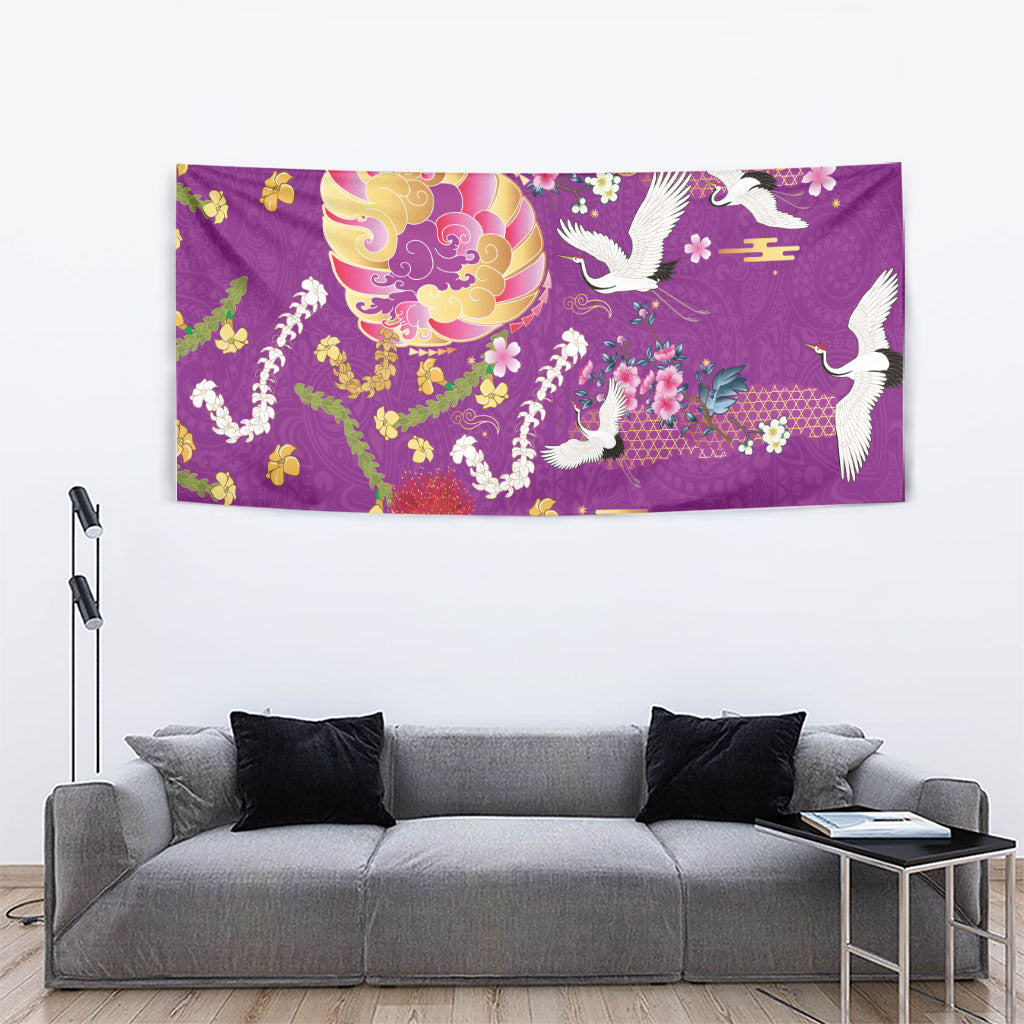Hawaiian and Japanese Culture Together Tapestry Kakau Tribal Pattern and Irezumi Art Purple Color LT03 - Polynesian Pride