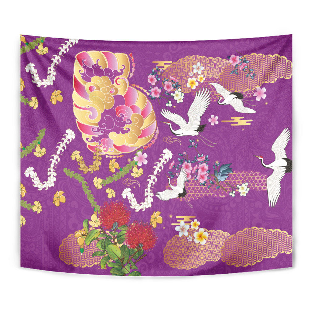 Hawaiian and Japanese Culture Together Tapestry Kakau Tribal Pattern and Irezumi Art Purple Color LT03 - Polynesian Pride