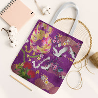 Hawaiian and Japanese Culture Together Tote Bag Kakau Tribal Pattern and Irezumi Art Purple Color LT03 White Strap One Size Purple - Polynesian Pride