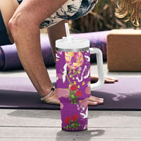 Hawaiian and Japanese Culture Together Tumbler With Handle Kakau Tribal Pattern and Irezumi Art Purple Color LT03 - Polynesian Pride