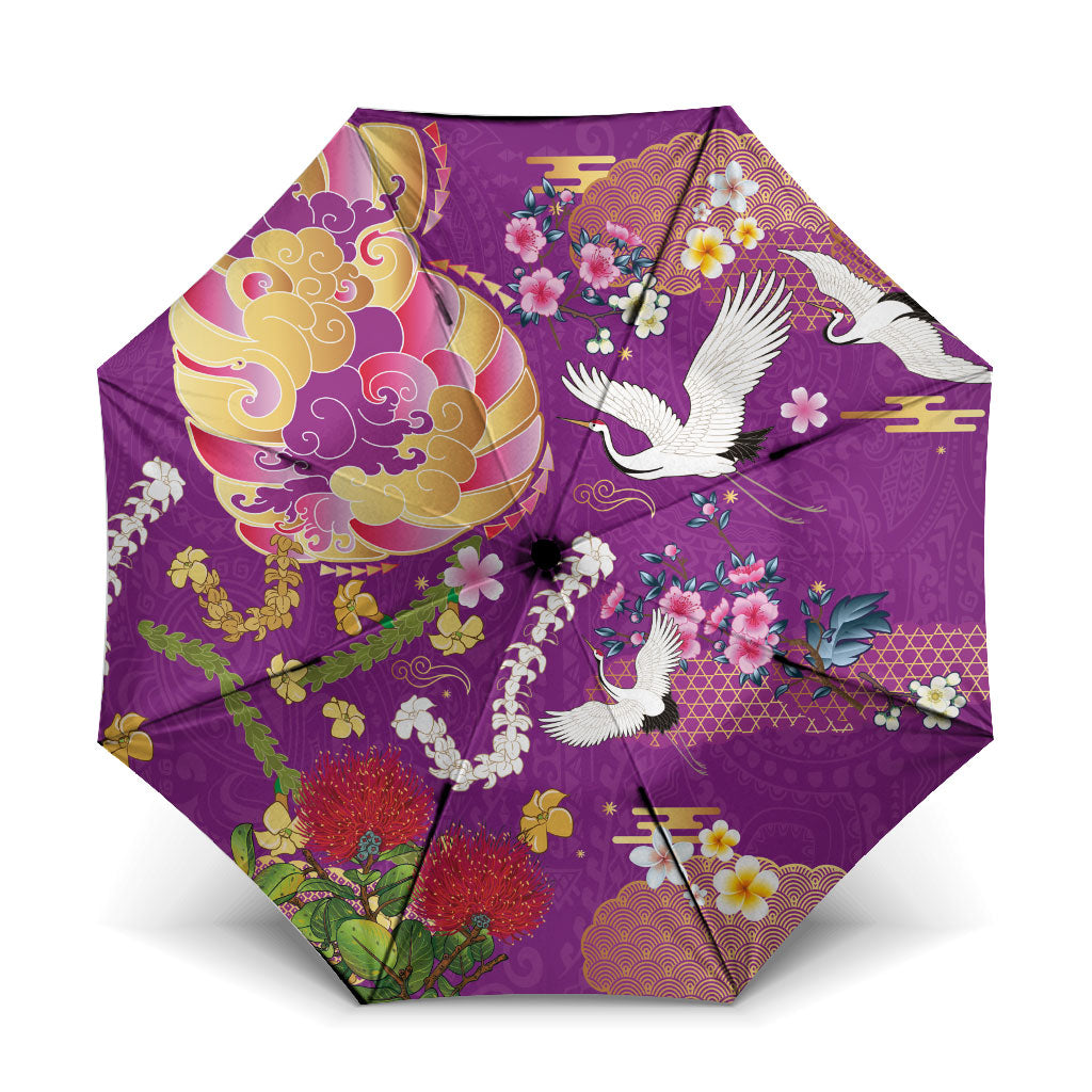 Hawaiian and Japanese Culture Together Umbrella Kakau Tribal Pattern and Irezumi Art Purple Color LT03 One Size Folded 11.42 inch Opened Diameter 37.4 inch Purple - Polynesian Pride