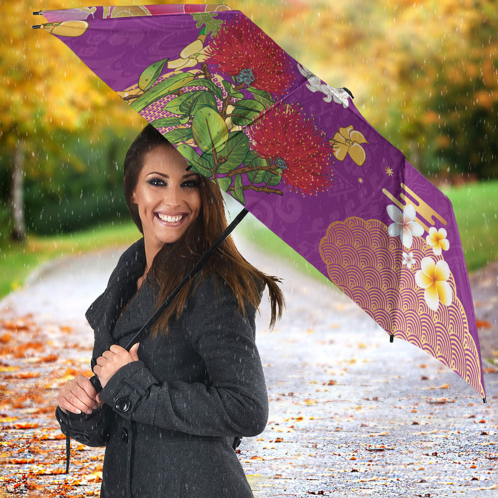 Hawaiian and Japanese Culture Together Umbrella Kakau Tribal Pattern and Irezumi Art Purple Color LT03 - Polynesian Pride