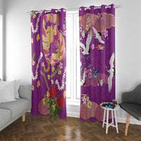 Hawaiian and Japanese Culture Together Window Curtain Kakau Tribal Pattern and Irezumi Art Purple Color LT03 With Grommets Purple - Polynesian Pride