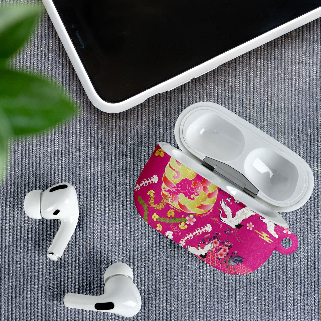 Hawaiian and Japanese Culture Together AirPods Case Kakau Tribal Pattern and Irezumi Art Pink Color LT03 - Polynesian Pride