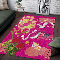 Hawaiian and Japanese Culture Together Area Rug Kakau Tribal Pattern and Irezumi Art Pink Color LT03 Pink - Polynesian Pride