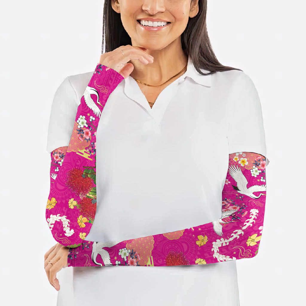 Hawaiian and Japanese Culture Together Arm Sleeves Kakau Tribal Pattern and Irezumi Art Pink Color LT03 - Polynesian Pride