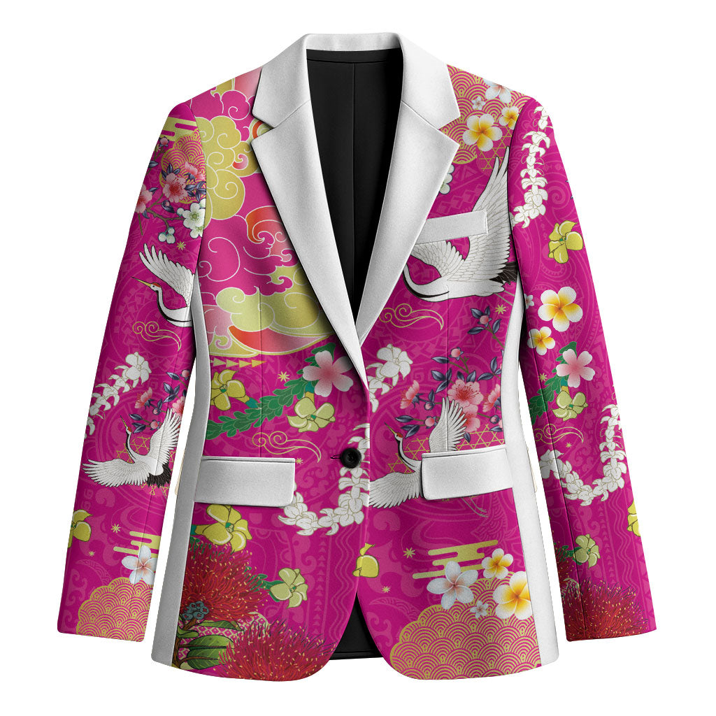 Hawaiian and Japanese Culture Together Blazer Kakau Tribal Pattern and Irezumi Art Pink Color LT03 Unisex Pink - Polynesian Pride