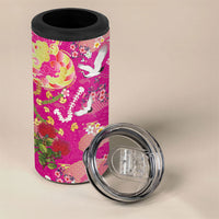 Hawaiian and Japanese Culture Together 4 in 1 Can Cooler Tumbler Kakau Tribal Pattern and Irezumi Art Pink Color LT03 - Polynesian Pride