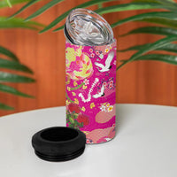 Hawaiian and Japanese Culture Together 4 in 1 Can Cooler Tumbler Kakau Tribal Pattern and Irezumi Art Pink Color LT03 - Polynesian Pride