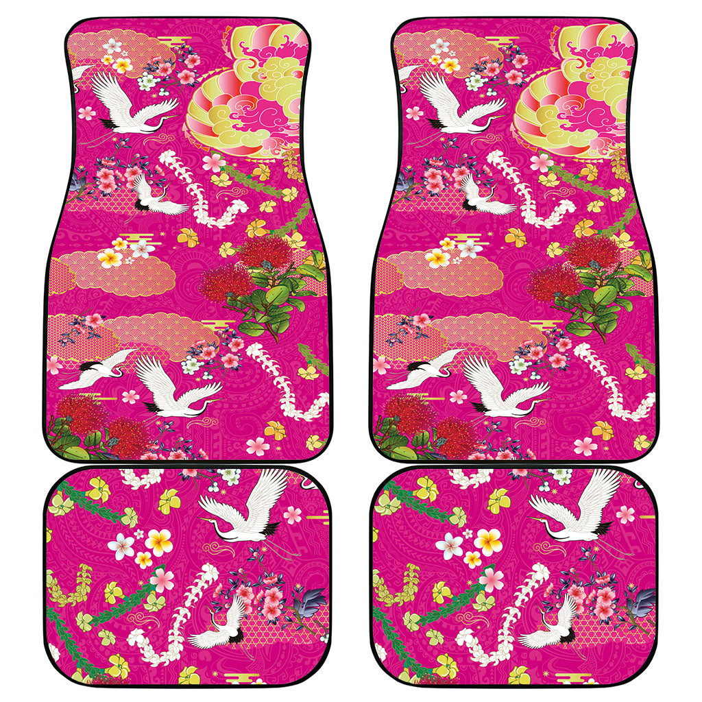Hawaiian and Japanese Culture Together Car Mats Kakau Tribal Pattern and Irezumi Art Pink Color LT03 - Polynesian Pride