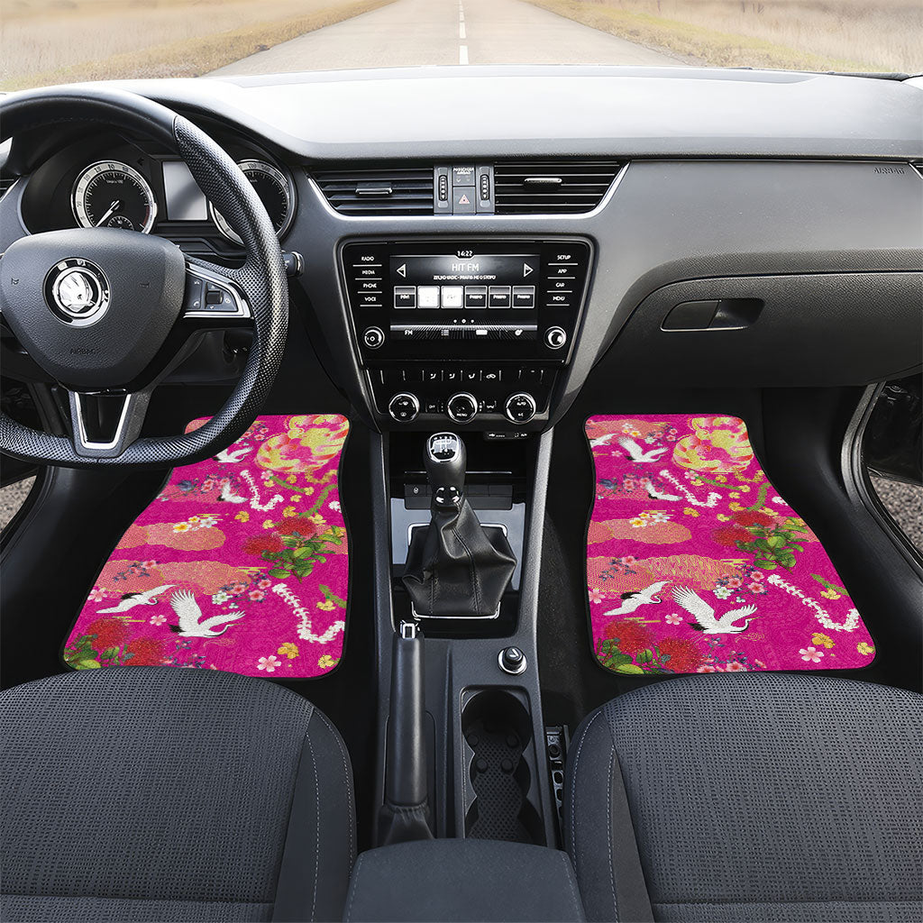 Hawaiian and Japanese Culture Together Car Mats Kakau Tribal Pattern and Irezumi Art Pink Color LT03 Set 2pcs - Front Pink - Polynesian Pride