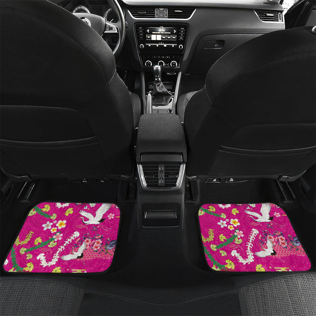 Hawaiian and Japanese Culture Together Car Mats Kakau Tribal Pattern and Irezumi Art Pink Color LT03 Set 2pcs - Back Pink - Polynesian Pride