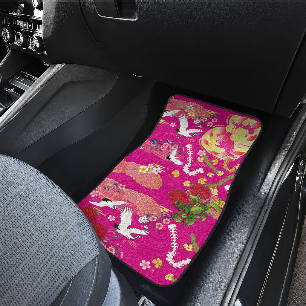 Hawaiian and Japanese Culture Together Car Mats Kakau Tribal Pattern and Irezumi Art Pink Color LT03 - Polynesian Pride