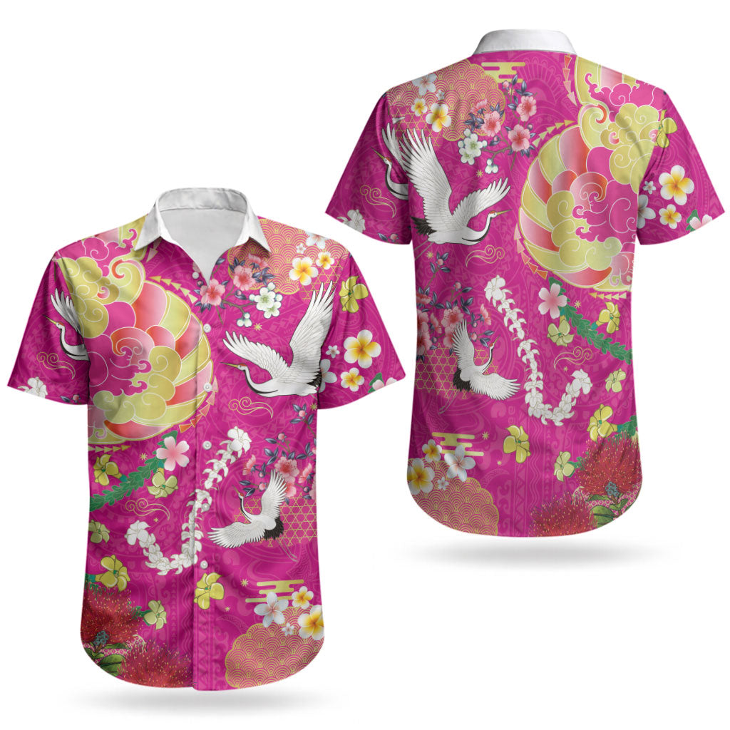 Hawaiian and Japanese Culture Together Couples Matching Mermaid Dress and Hawaiian Shirt Kakau Tribal Pattern and Irezumi Art Pink Color LT03 - Polynesian Pride