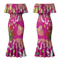 Hawaiian and Japanese Culture Together Couples Matching Mermaid Dress and Hawaiian Shirt Kakau Tribal Pattern and Irezumi Art Pink Color LT03 - Polynesian Pride