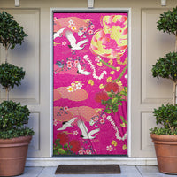 Hawaiian and Japanese Culture Together Door Cover Kakau Tribal Pattern and Irezumi Art Pink Color LT03 Pink - Polynesian Pride