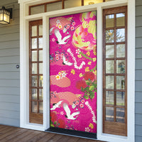 Hawaiian and Japanese Culture Together Door Cover Kakau Tribal Pattern and Irezumi Art Pink Color LT03 - Polynesian Pride