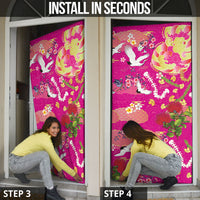 Hawaiian and Japanese Culture Together Door Cover Kakau Tribal Pattern and Irezumi Art Pink Color LT03 - Polynesian Pride
