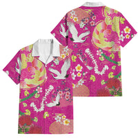 Hawaiian and Japanese Culture Together Family Matching Off Shoulder Maxi Dress and Hawaiian Shirt Kakau Tribal Pattern and Irezumi Art Pink Color