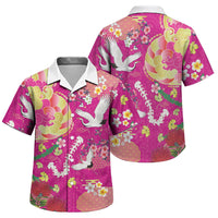 Hawaiian and Japanese Culture Together Family Matching Puletasi and Hawaiian Shirt Kakau Tribal Pattern and Irezumi Art Pink Color LT03 Son's Shirt Pink - Polynesian Pride