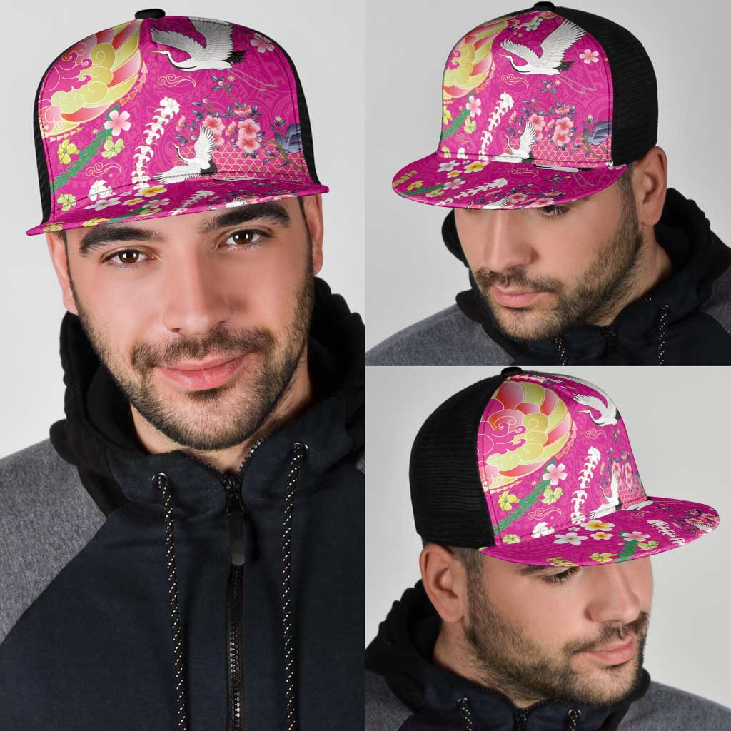 Hawaiian and Japanese Culture Together Mesh Trucker Cap Kakau Tribal Pattern and Irezumi Art Pink Color LT03 - Polynesian Pride