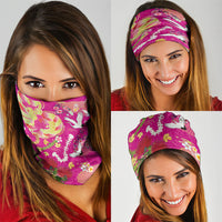 Hawaiian and Japanese Culture Together Neck Gaiter Kakau Tribal Pattern and Irezumi Art Pink Color LT03 - Polynesian Pride