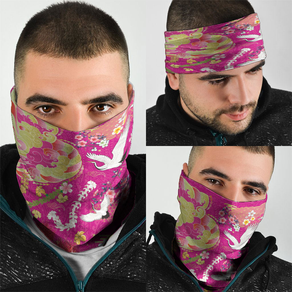 Hawaiian and Japanese Culture Together Neck Gaiter Kakau Tribal Pattern and Irezumi Art Pink Color LT03 - Polynesian Pride