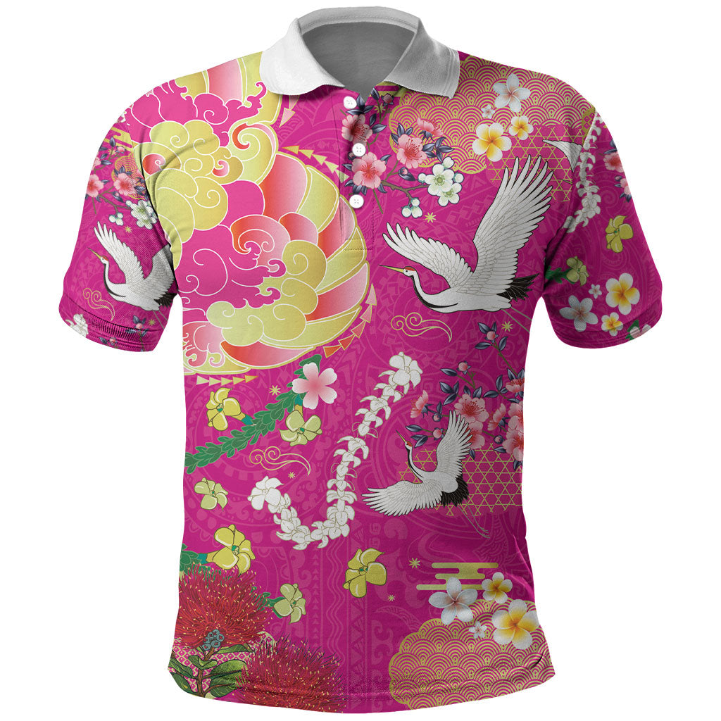 Hawaiian and Japanese Culture Together Polo Shirt Kakau Tribal Pattern and Irezumi Art Pink Color LT03 Pink - Polynesian Pride