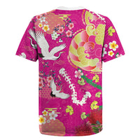 Hawaiian and Japanese Culture Together Rugby Jersey Kakau Tribal Pattern and Irezumi Art Pink Color