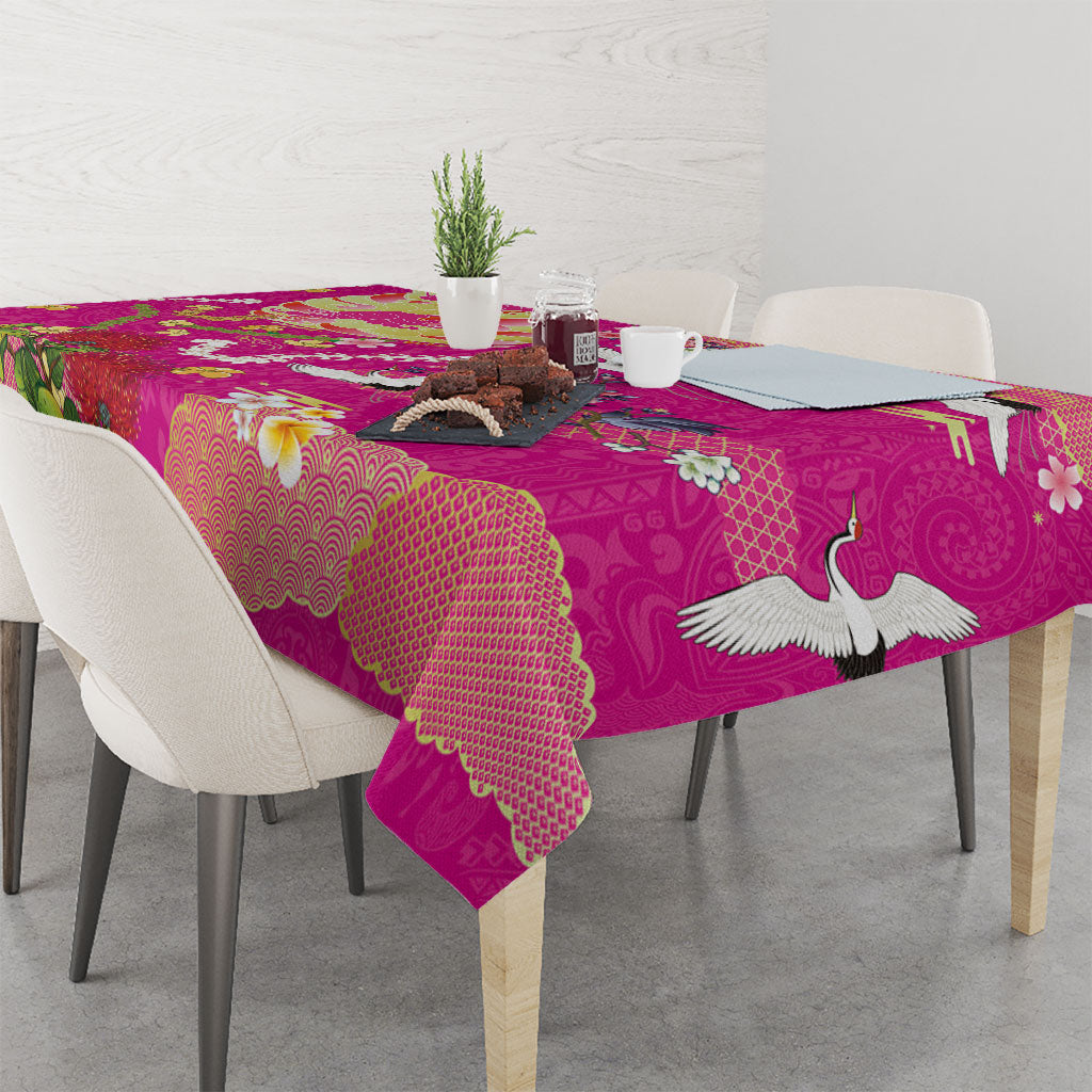 Hawaiian and Japanese Culture Together Tablecloth Kakau Tribal Pattern and Irezumi Art Pink Color LT03 - Polynesian Pride
