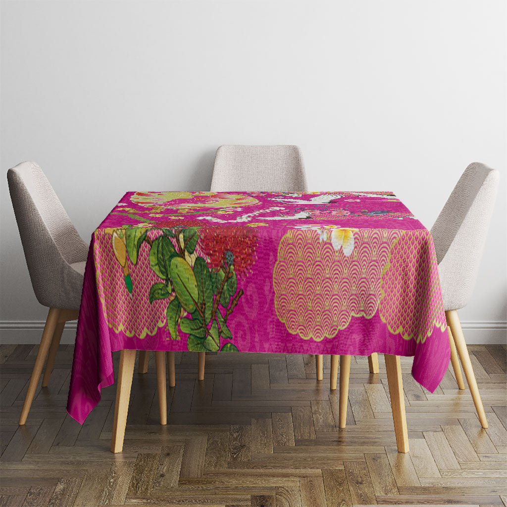 Hawaiian and Japanese Culture Together Tablecloth Kakau Tribal Pattern and Irezumi Art Pink Color LT03 - Polynesian Pride
