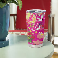 Hawaiian and Japanese Culture Together Tumbler Cup Kakau Tribal Pattern and Irezumi Art Pink Color LT03 - Polynesian Pride