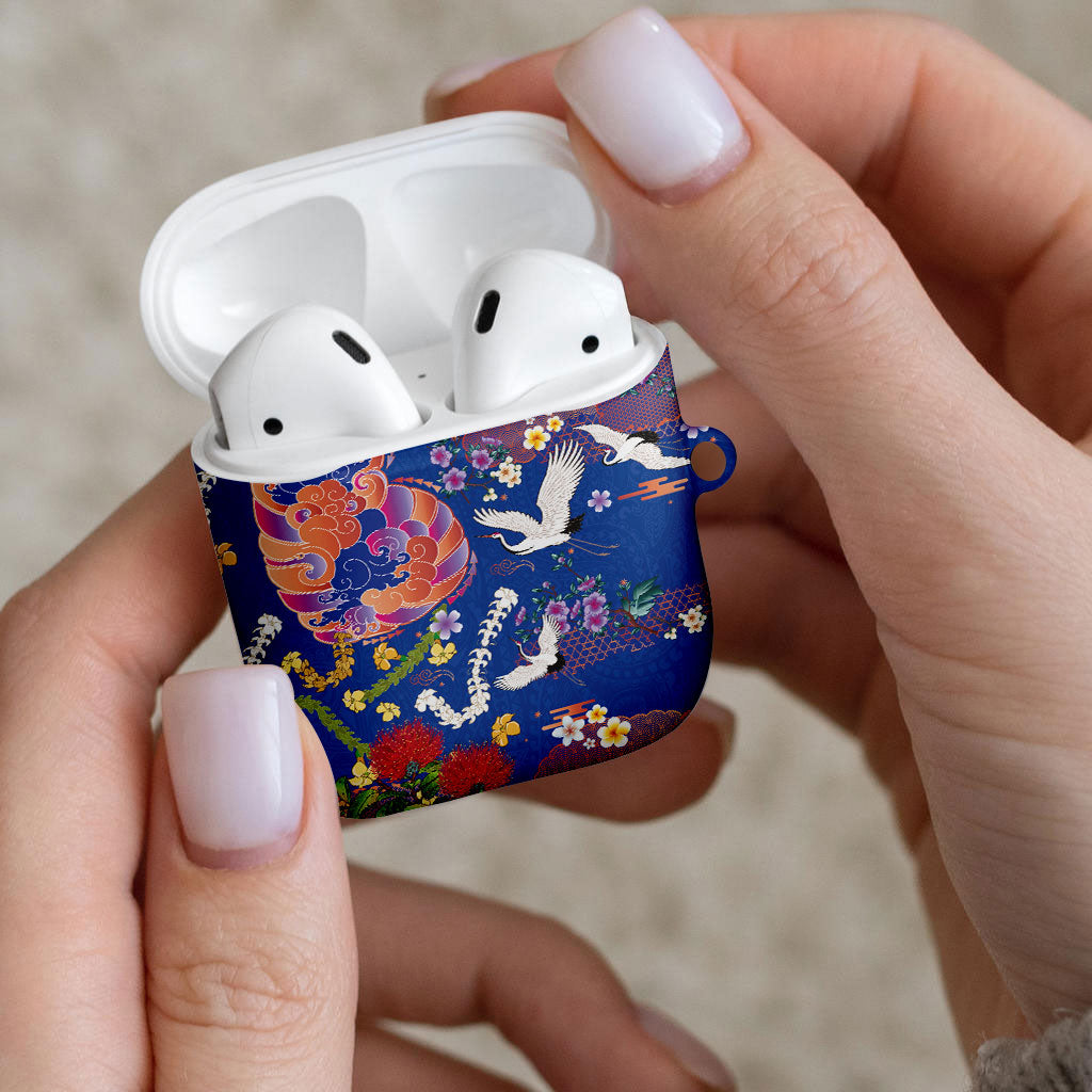 Hawaiian and Japanese Culture Together AirPods Case Kakau Tribal Pattern and Irezumi Art Blue Color LT03 - Polynesian Pride