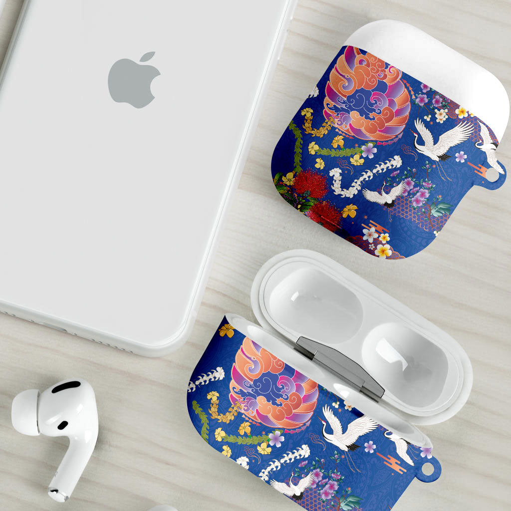 Hawaiian and Japanese Culture Together AirPods Case Kakau Tribal Pattern and Irezumi Art Blue Color LT03 - Polynesian Pride