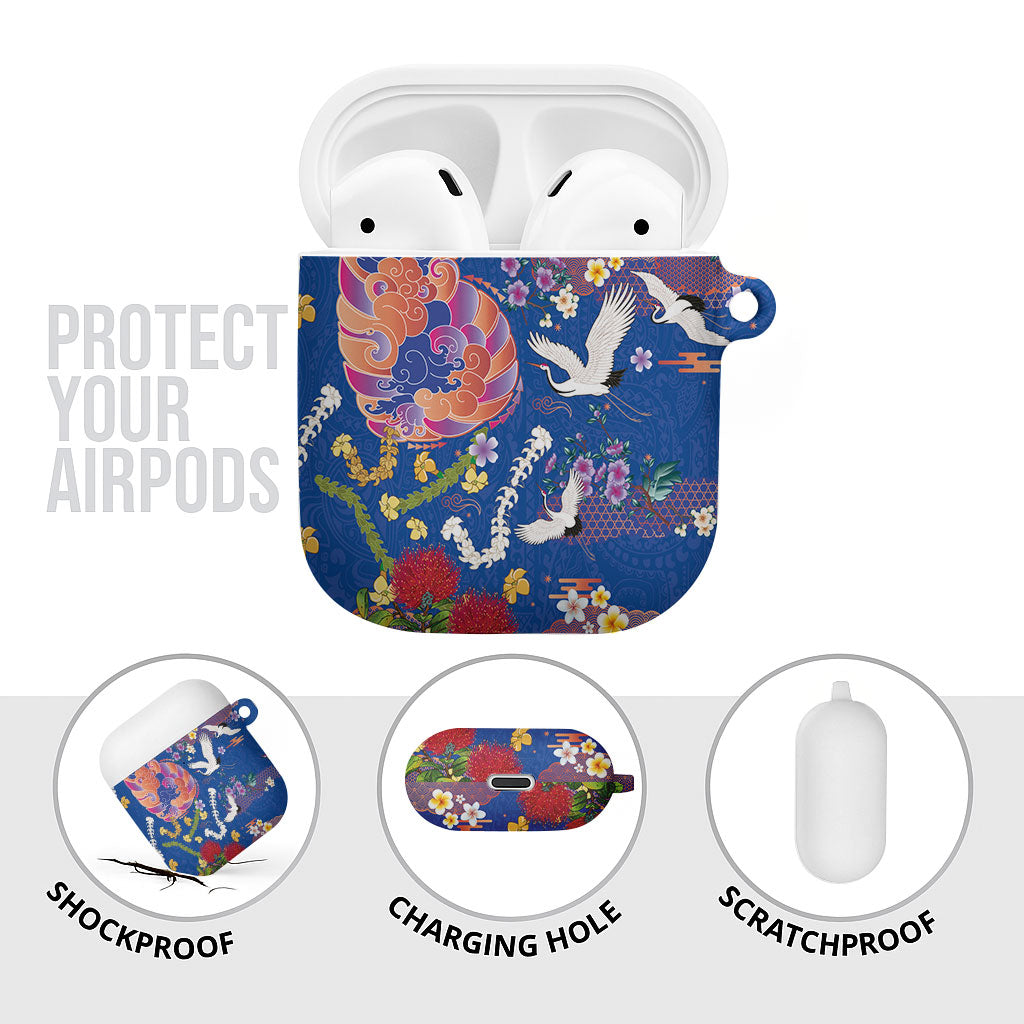 Hawaiian and Japanese Culture Together AirPods Case Kakau Tribal Pattern and Irezumi Art Blue Color LT03 - Polynesian Pride