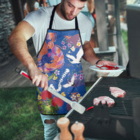 Hawaiian and Japanese Culture Together Apron Kakau Tribal Pattern and Irezumi Art Blue Color LT03 - Polynesian Pride