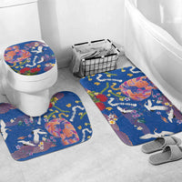 Hawaiian and Japanese Culture Together Bathroom Set Kakau Tribal Pattern and Irezumi Art Blue Color LT03 Mat Set Only (3 pcs) One Size Blue - Polynesian Pride