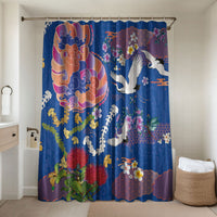 Hawaiian and Japanese Culture Together Bathroom Set Kakau Tribal Pattern and Irezumi Art Blue Color LT03 Shower Curtain Only Blue - Polynesian Pride