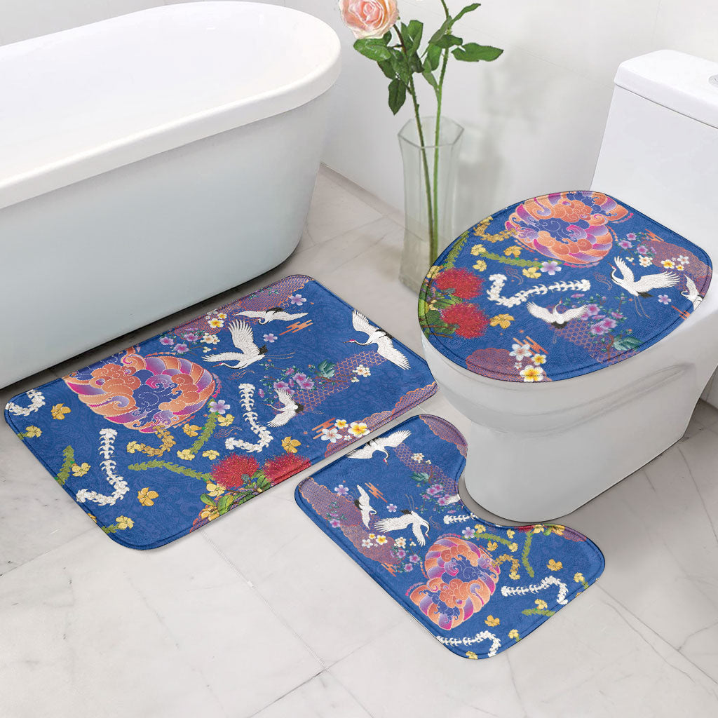 Hawaiian and Japanese Culture Together Bathroom Set Kakau Tribal Pattern and Irezumi Art Blue Color LT03 - Polynesian Pride