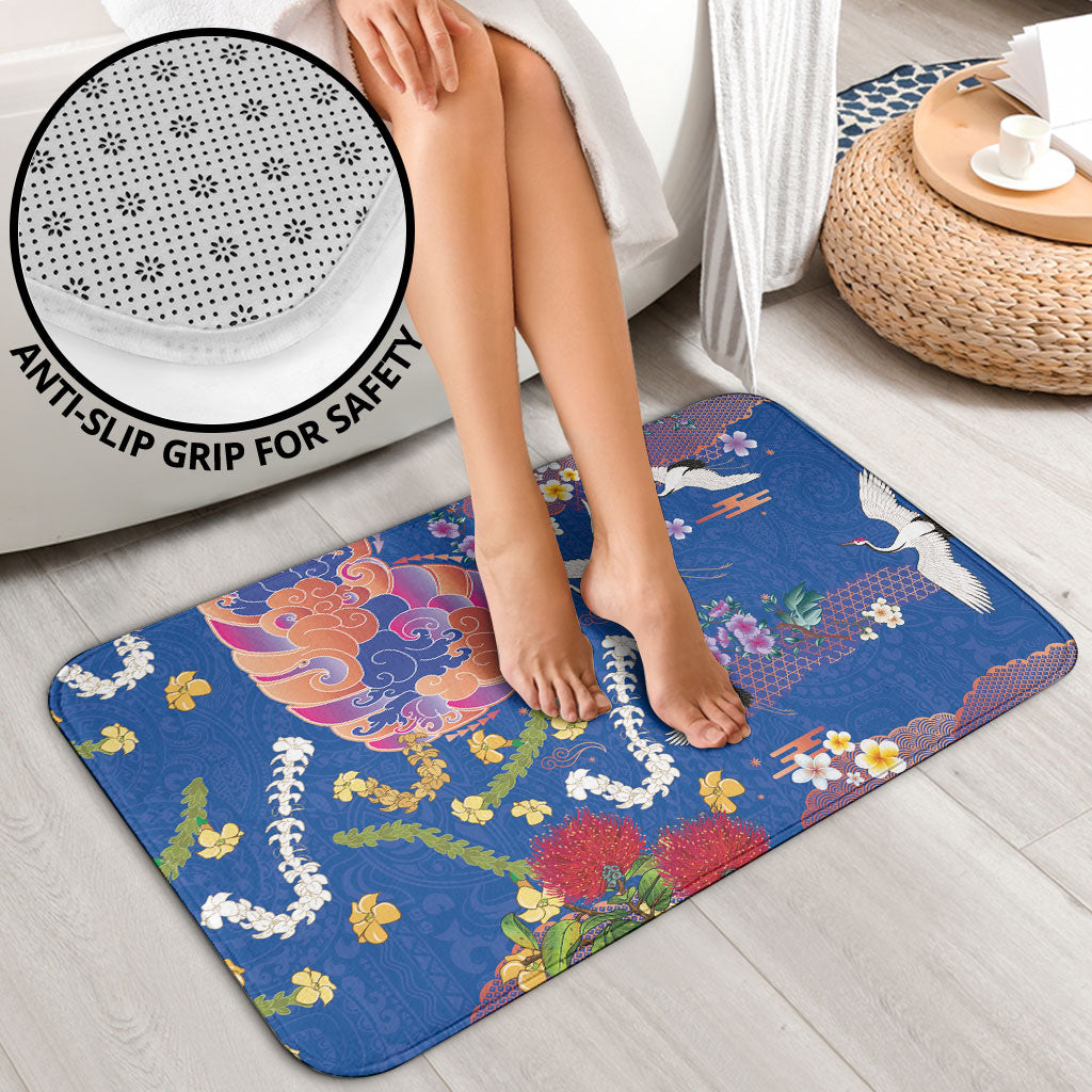 Hawaiian and Japanese Culture Together Bathroom Set Kakau Tribal Pattern and Irezumi Art Blue Color LT03 - Polynesian Pride