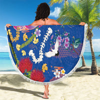 Hawaiian and Japanese Culture Together Beach Blanket Kakau Tribal Pattern and Irezumi Art Blue Color LT03 - Polynesian Pride